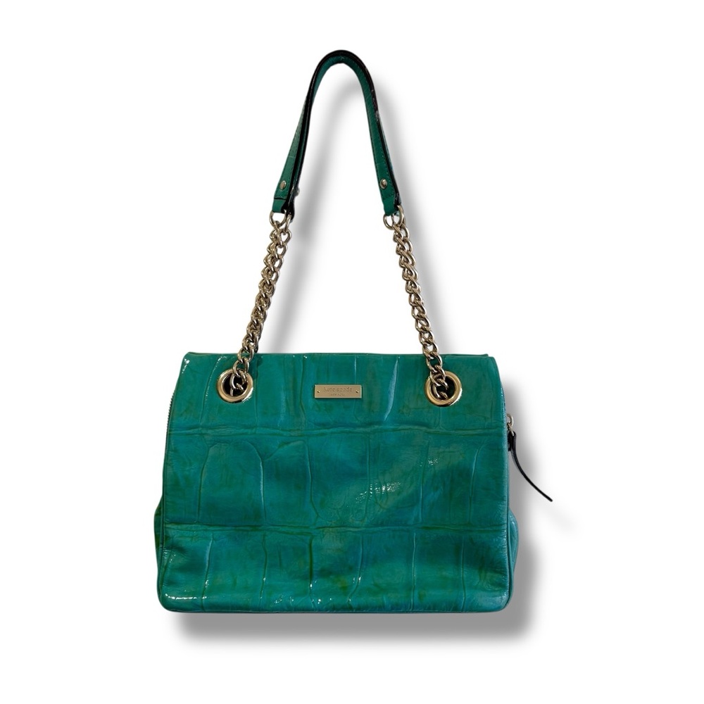 Kate Spade Teal Shoulder Bag with Gold Chain Leather Reptile Print